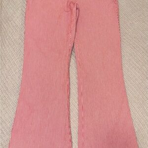 Theory Red and White Striped stretch cotton seersucker pants